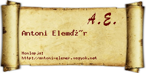 Antoni Elemér névjegykártya