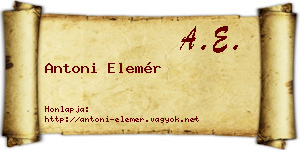 Antoni Elemér névjegykártya